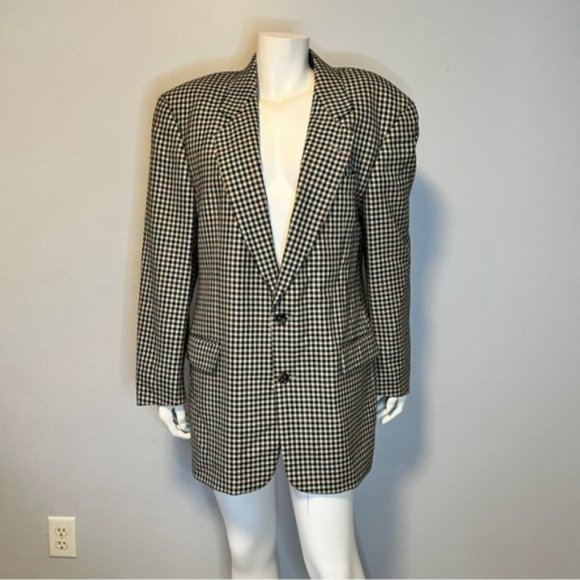 Hugo Boss Men’s 100% Wool Houndstooth White Black Two Button Blazer S - Picture 1 of 11